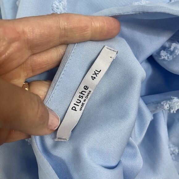 Plushe Dress Plus sz 4XL Light Blue Sheer Swiss Dots Knee A Line Wedding Church - Picture 15 of 15